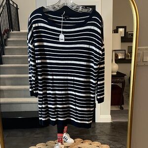Talbots Navy and White Striped Knit Top